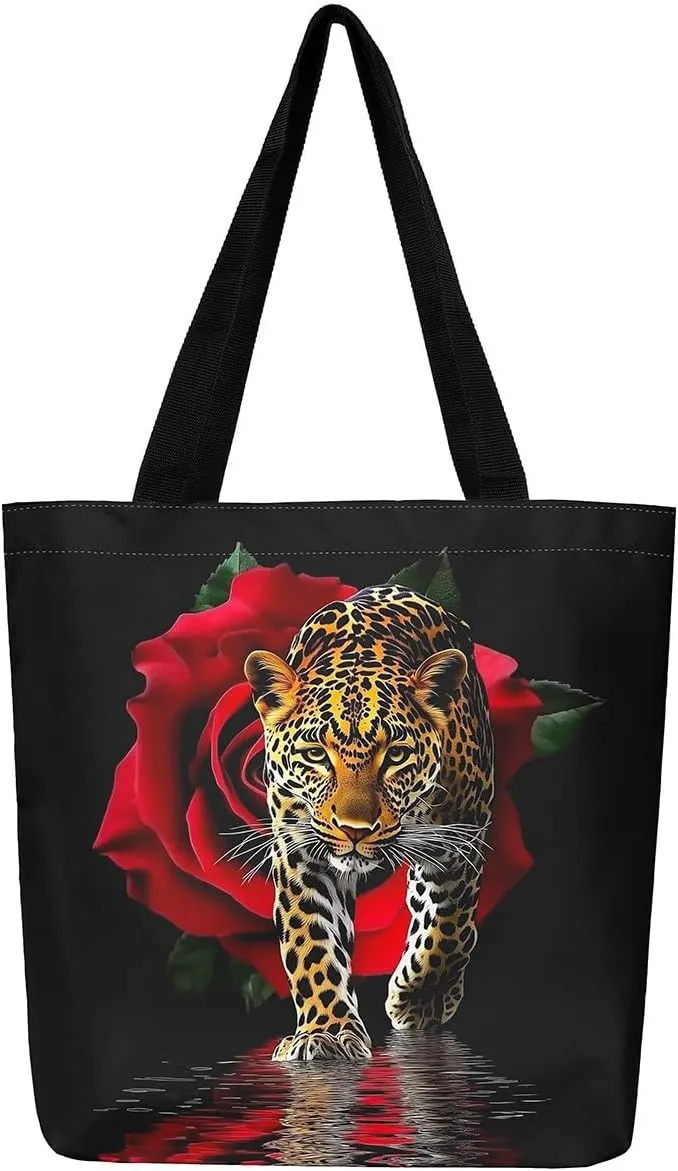 Highland Cow Canvas Tote Bag for Women,Cowboy Farm Animals Foldable Handbag