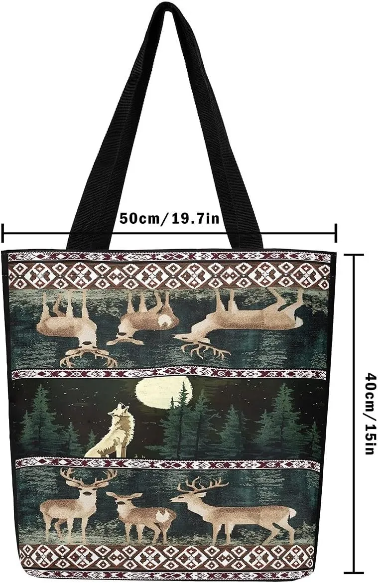 Highland Cow Canvas Tote Bag for Women,Cowboy Farm Animals Foldable Handbag