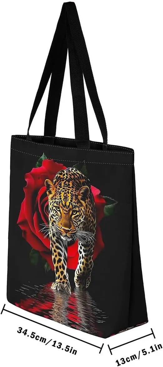 Highland Cow Canvas Tote Bag for Women,Cowboy Farm Animals Foldable Handbag