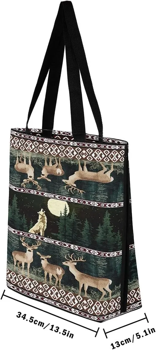 Highland Cow Canvas Tote Bag for Women,Cowboy Farm Animals Foldable Handbag