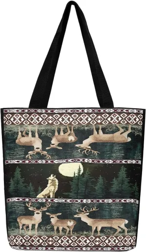Highland Cow Canvas Tote Bag for Women,Cowboy Farm Animals Foldable Handbag