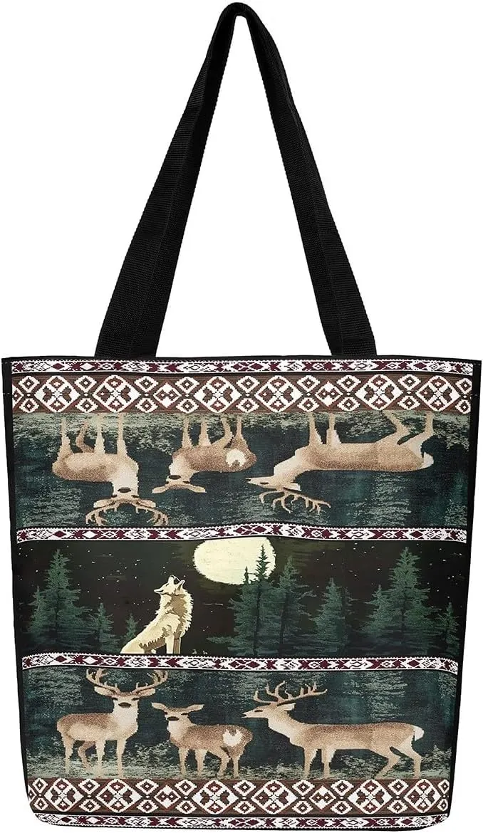 Highland Cow Canvas Tote Bag for Women,Cowboy Farm Animals Foldable Handbag