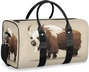 Highland Cow Travel Duffle Bag, Sports Gym Bags for Women Men, Carry On Weekender Overnight Bag, Bull Animal Funny Country Workout Hospital Airplane Trips Bag