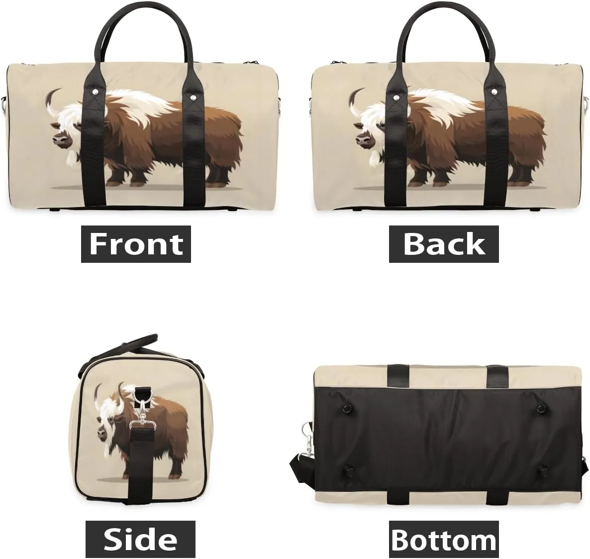 Highland Cow Travel Duffle Bag, Sports Gym Bags for Women Men, Carry On Weekender Overnight Bag, Bull Animal Funny Country Workout Hospital Airplane Trips Bag