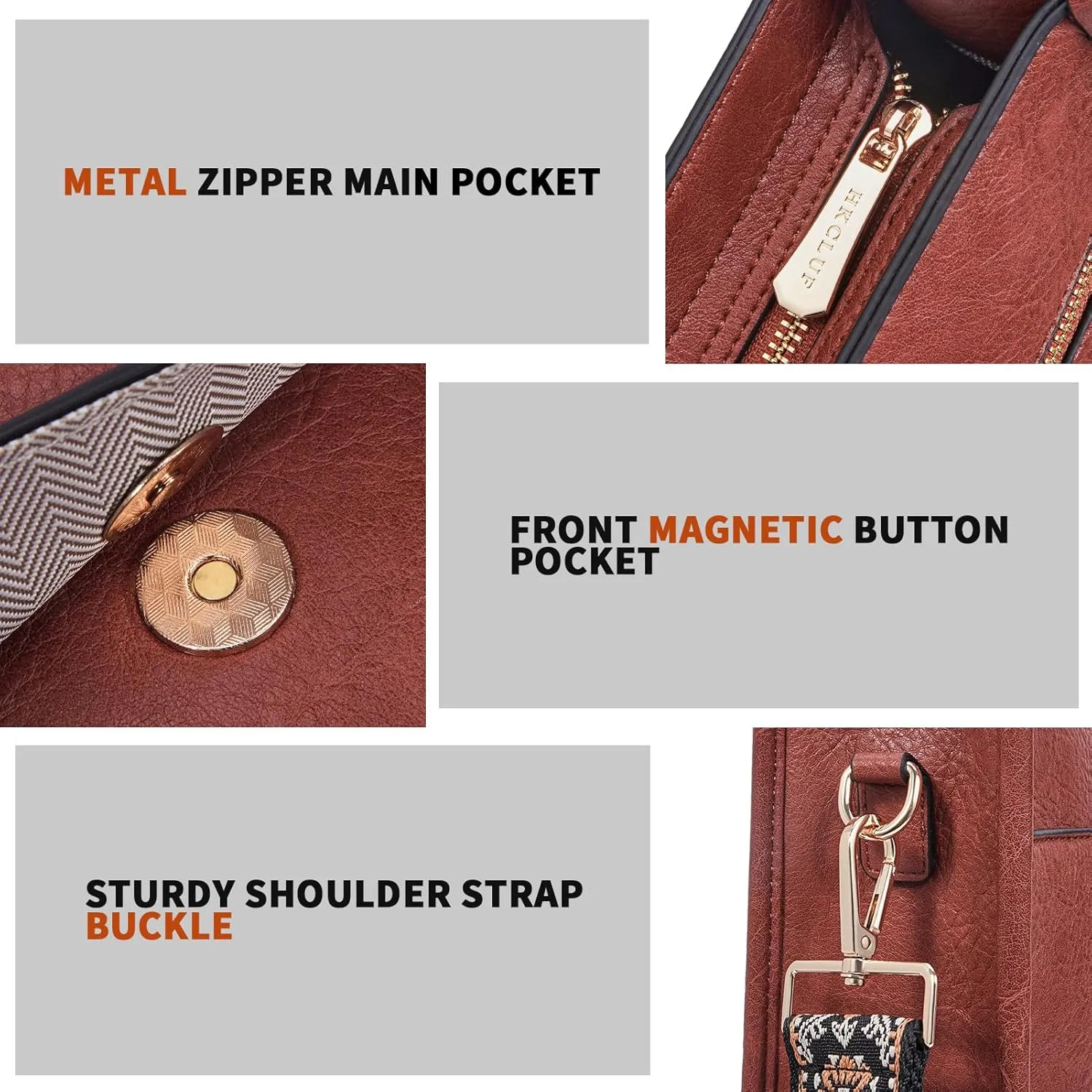 HKCLUF Crossbody Bag Purse for Women 2PCS/Set Leather Hobo Handbag Wallet Set With 2Adjustable Guitar Strap Shoulder Bag