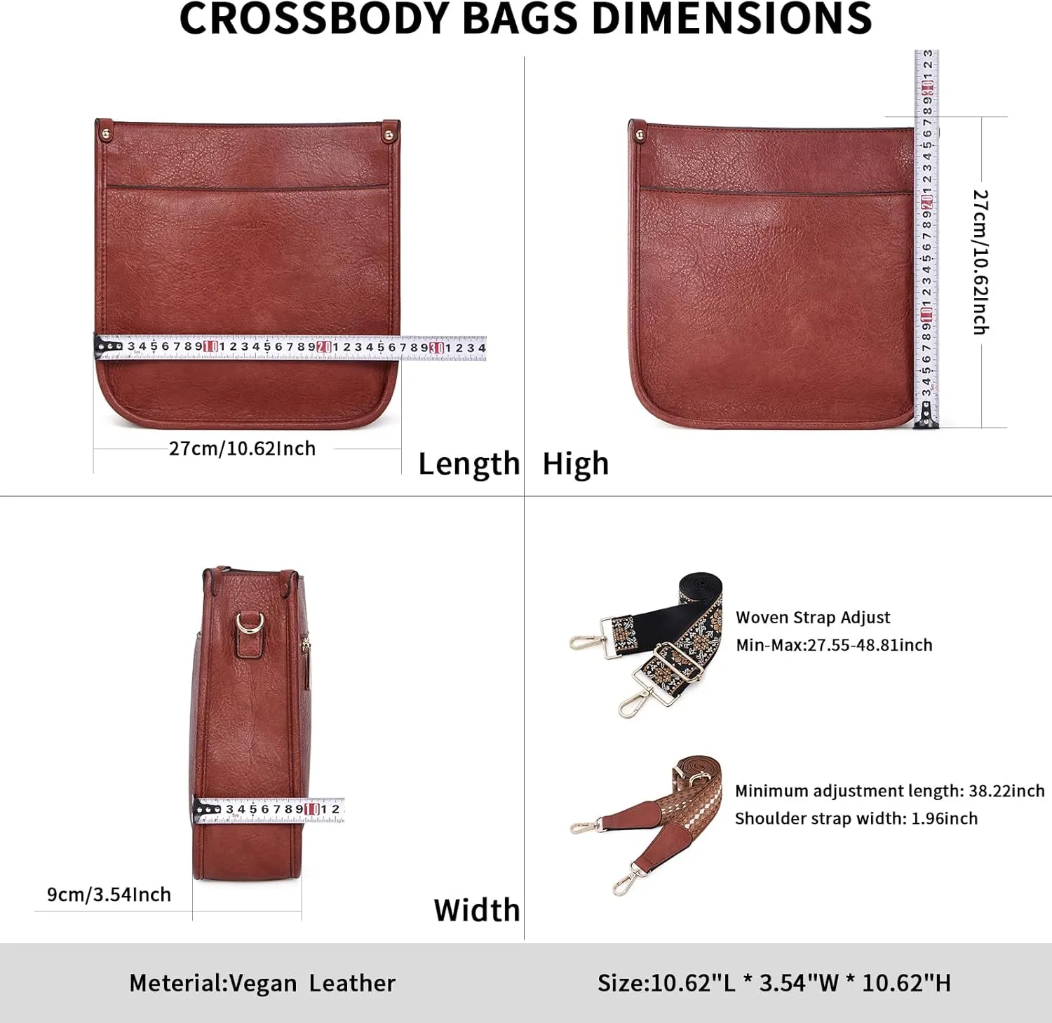 HKCLUF Crossbody Bag Purse for Women 2PCS/Set Leather Hobo Handbag Wallet Set With 2Adjustable Guitar Strap Shoulder Bag