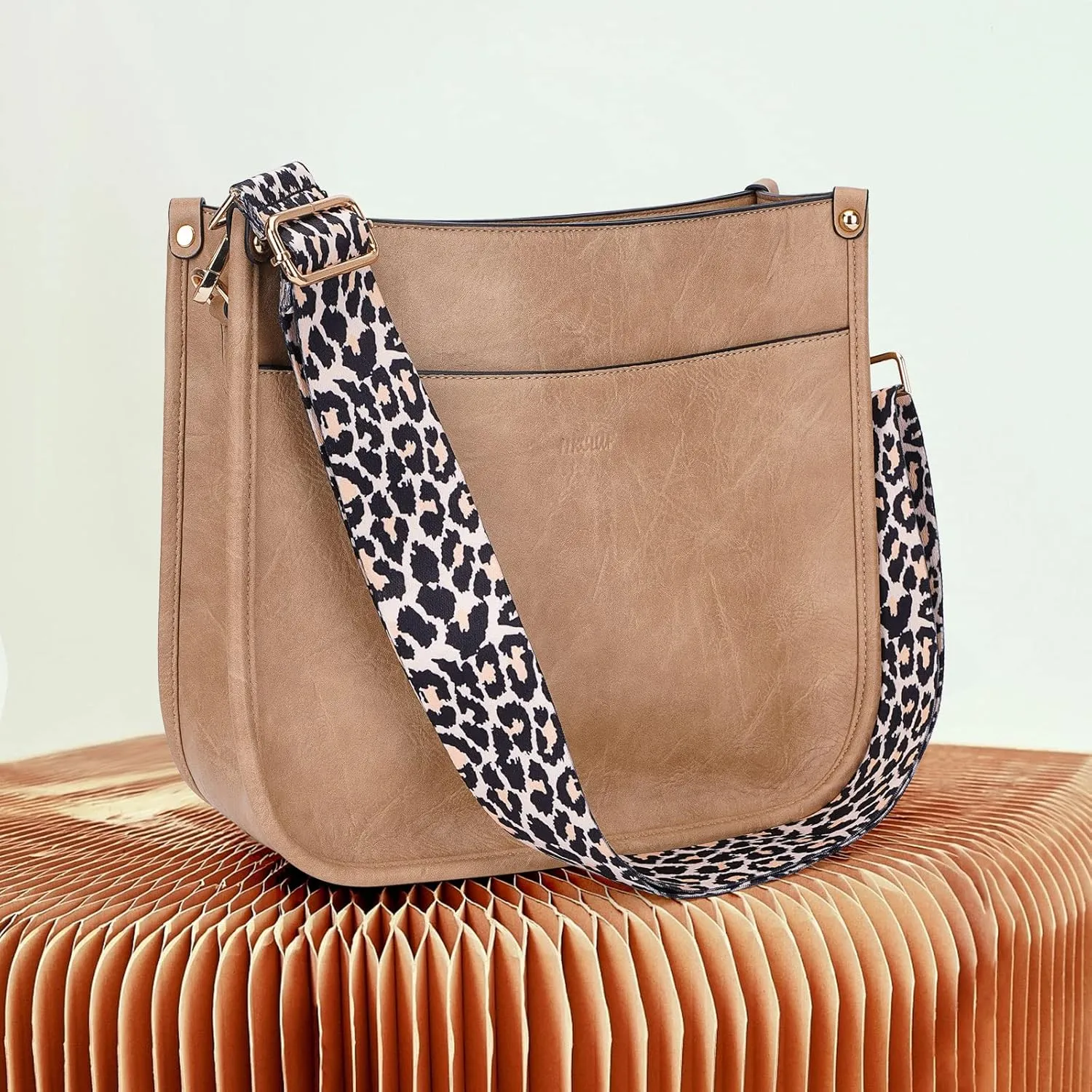 HKCLUF Crossbody Bag Purse for Women 2PCS/Set Leather Hobo Handbag Wallet Set With 2Adjustable Guitar Strap Shoulder Bag