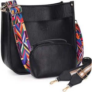 HKCLUF Crossbody Bag Purse for Women 2PCS/Set Leather Hobo Handbag Wallet Set With 2Adjustable Guitar Strap Shoulder Bag