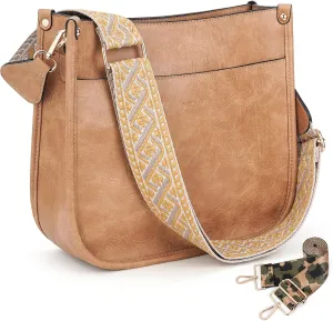 HKCLUF Crossbody Bags for Women Trendy Vegan Leather Hobo Handbags With 2PCS Adjustable Guitar Strap Shoulder Bucket Bags