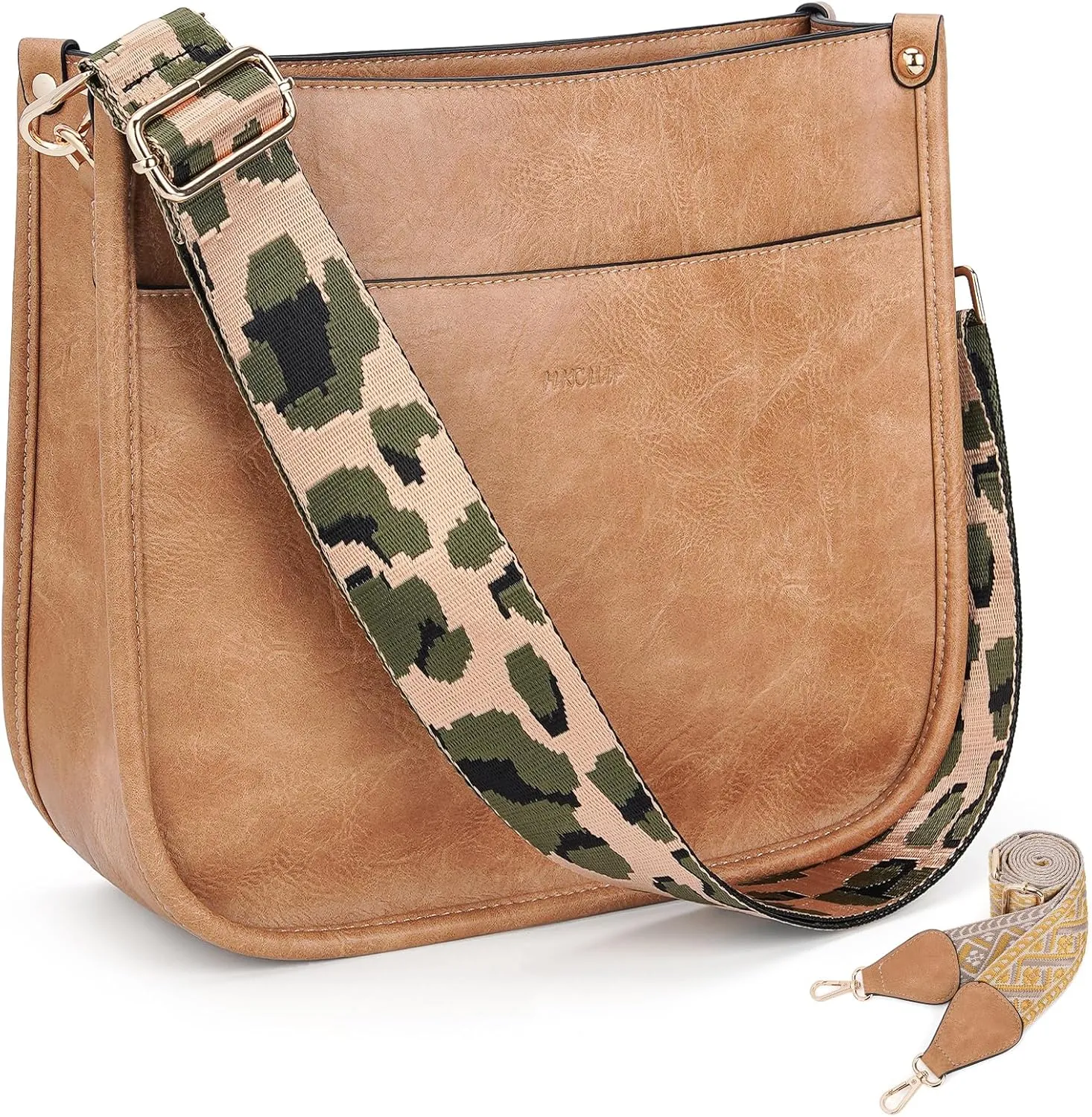 HKCLUF Crossbody Bags for Women Trendy Vegan Leather Hobo Handbags With 2PCS Adjustable Guitar Strap Shoulder Bucket Bags
