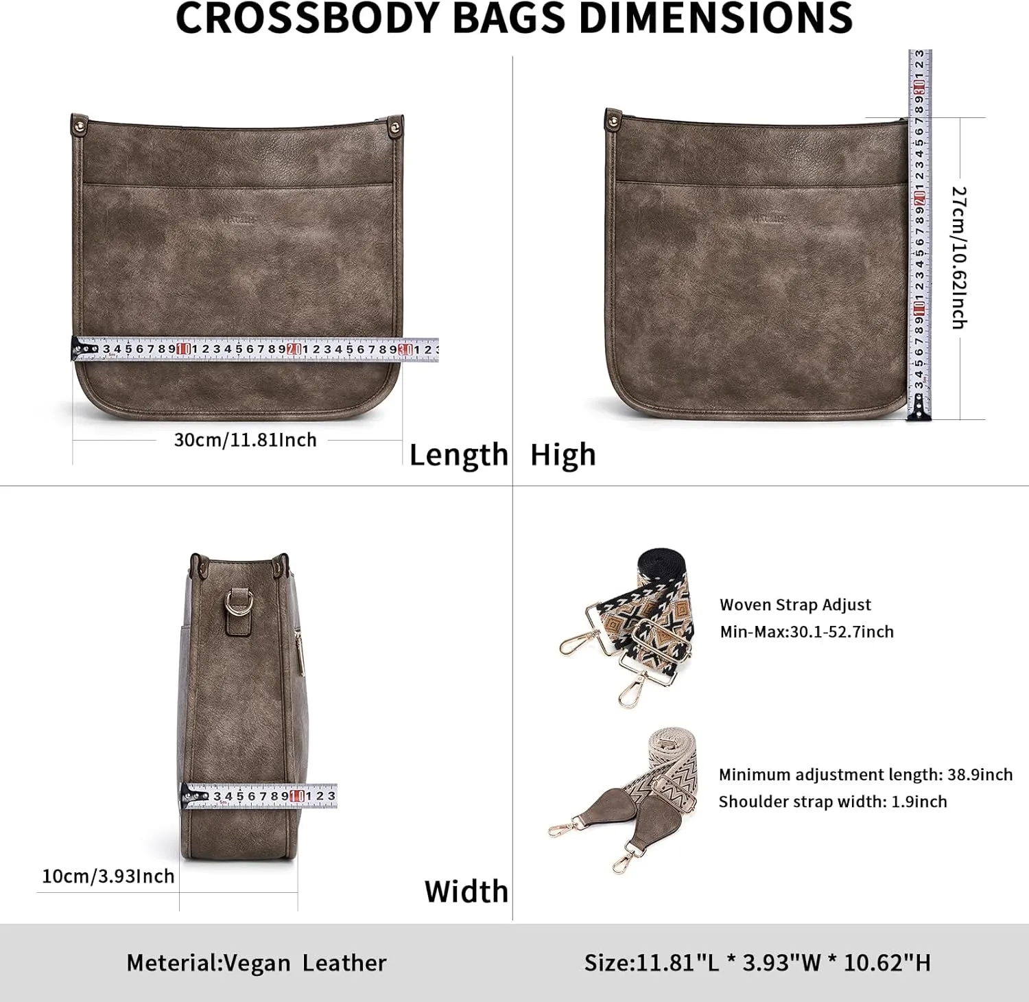 HKCLUF Crossbody Bags for Women Trendy Vegan Leather Hobo Handbags With 2PCS Adjustable Guitar Strap Shoulder Bucket Bags