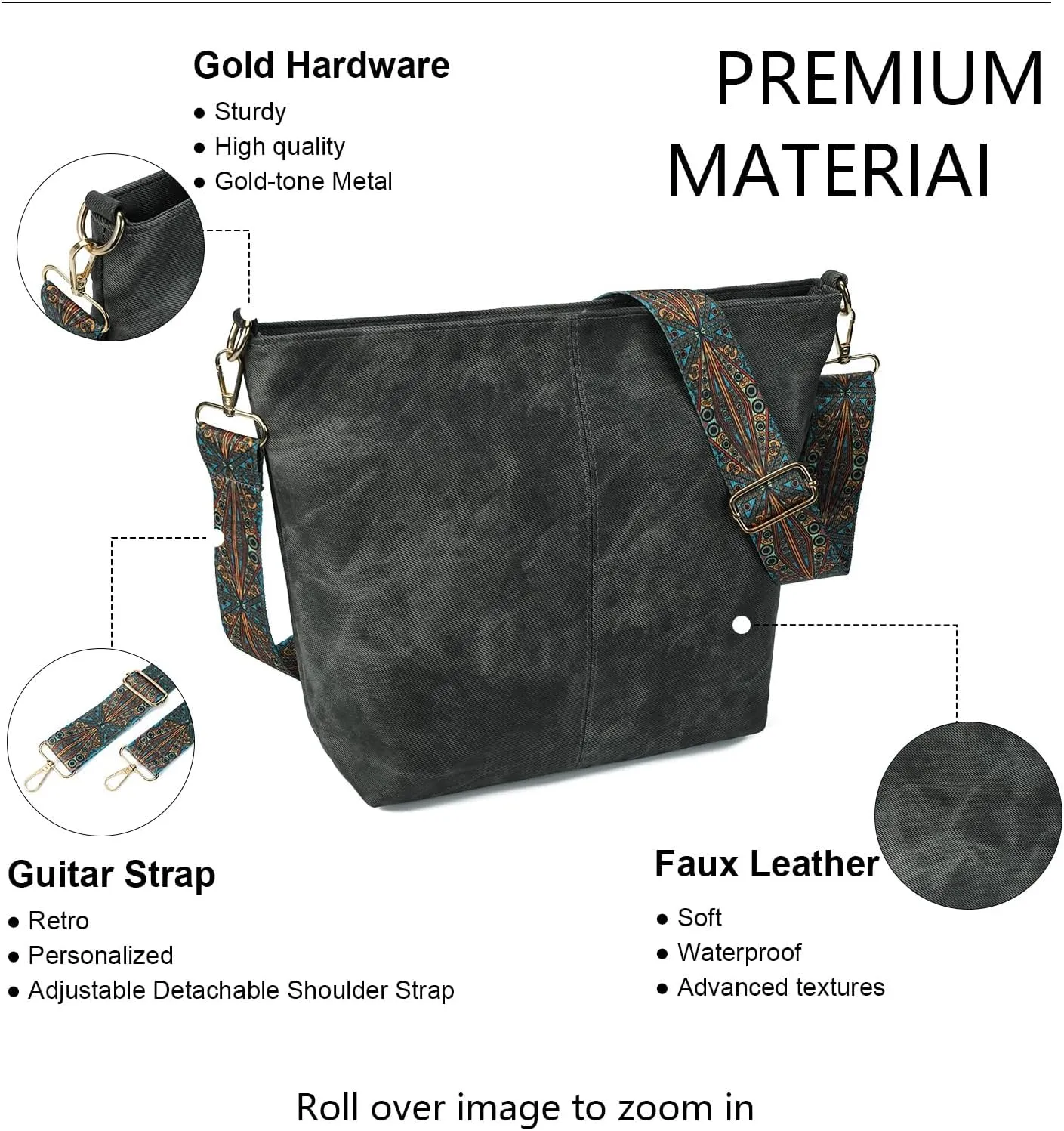 Hobo Bags for Women - Vegan Leather Slouchy Crossbody Bucket Handbags, Shoulder Purses for Work, Travel & Weekender