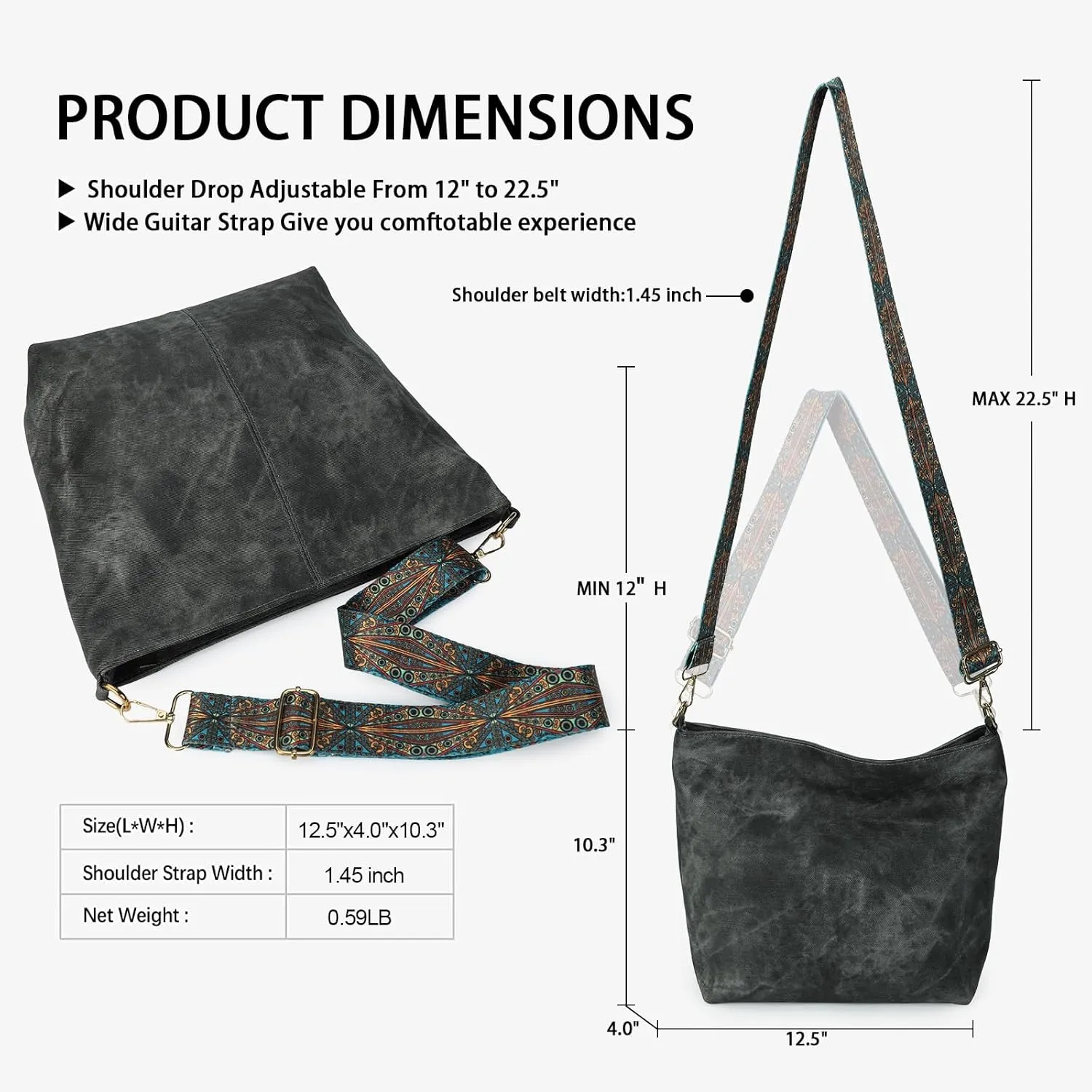 Hobo Bags for Women - Vegan Leather Slouchy Crossbody Bucket Handbags, Shoulder Purses for Work, Travel & Weekender