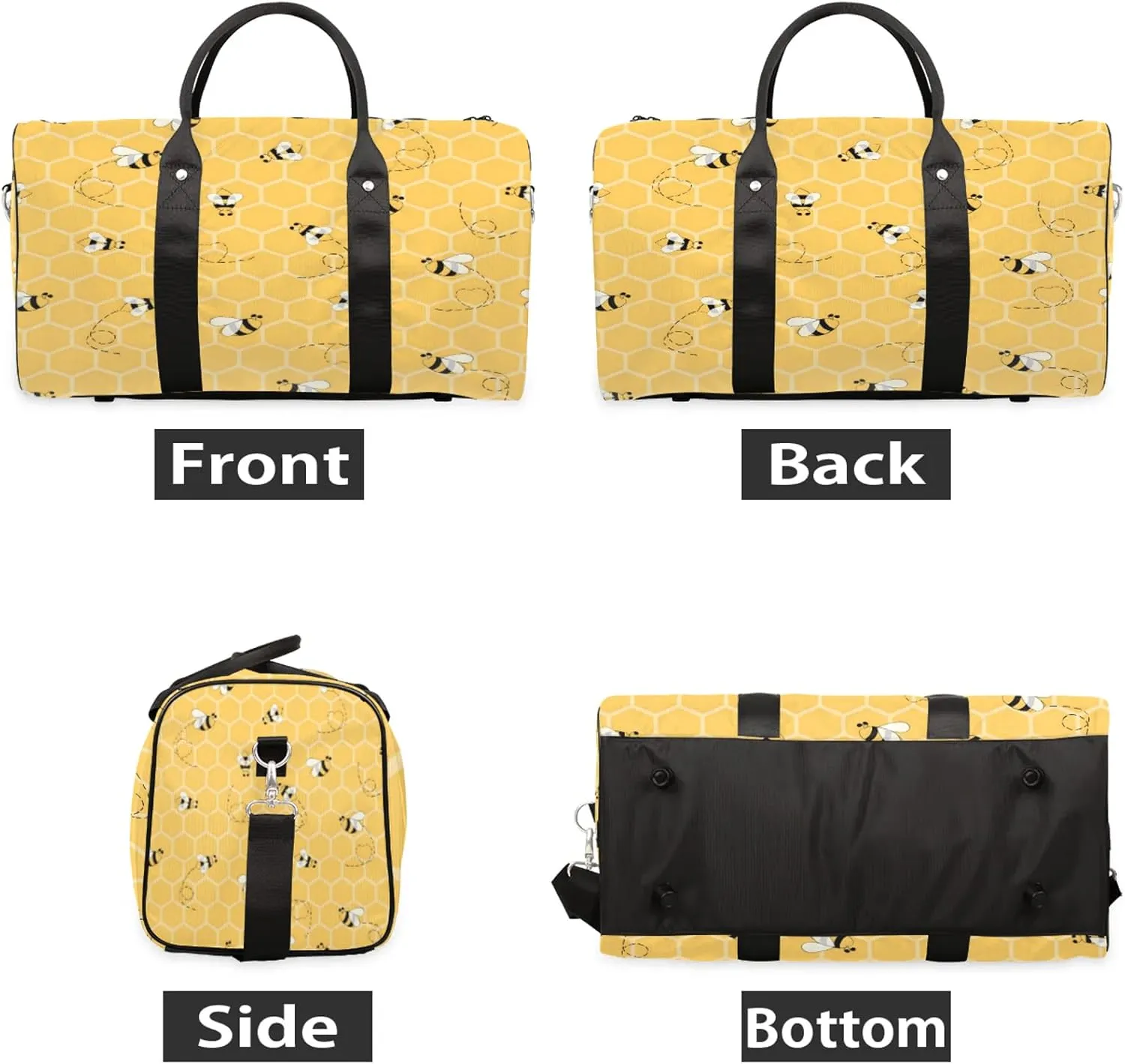 Honey Bee Bumblebee Travel Duffle Bag, Sports Gym Bags for Women Men, Carry On Weekender Overnight Workout Airplane Trips Bag