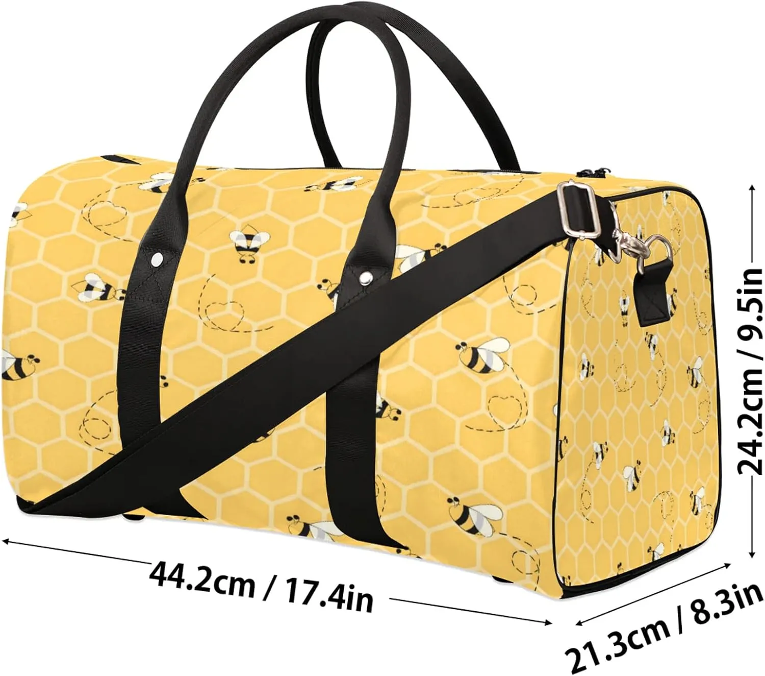 Honey Bee Bumblebee Travel Duffle Bag, Sports Gym Bags for Women Men, Carry On Weekender Overnight Workout Airplane Trips Bag