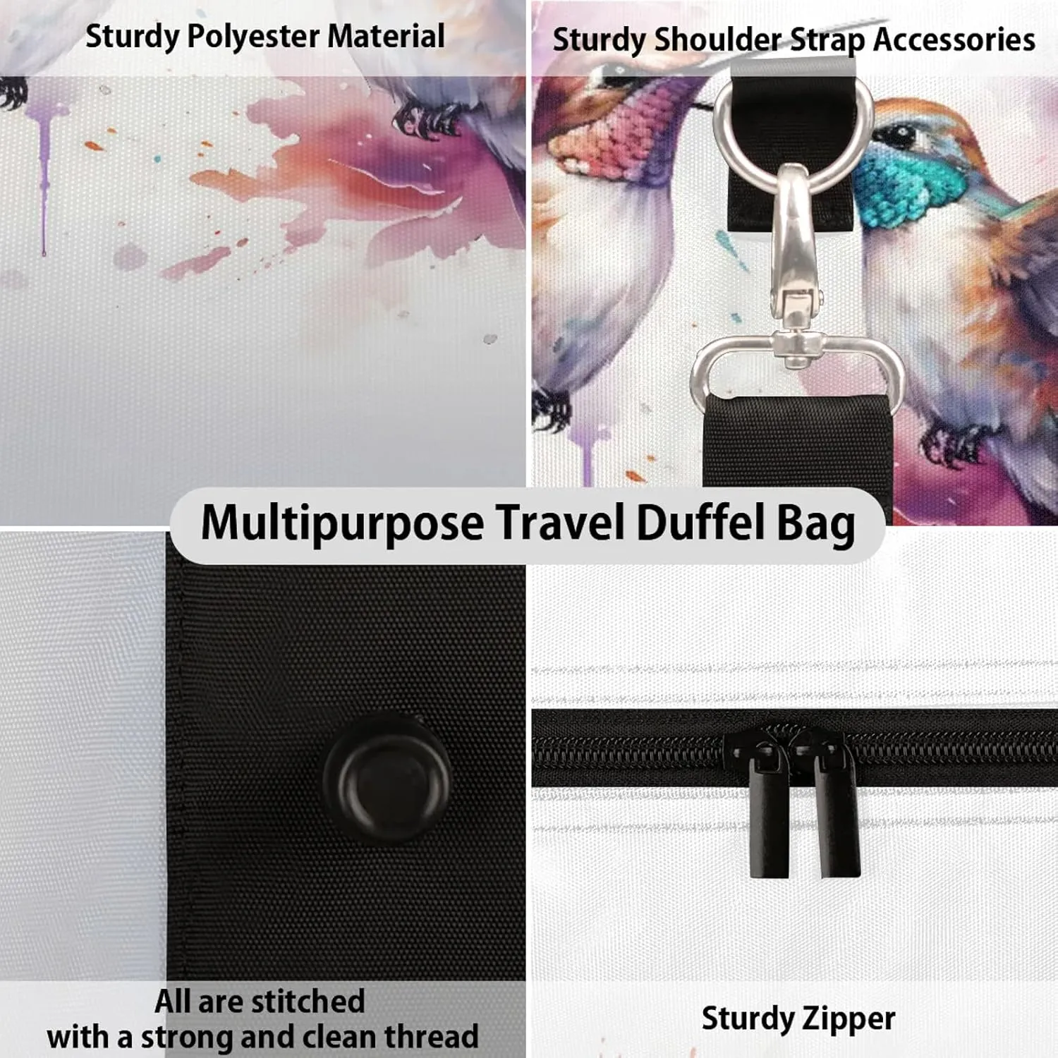 Hummingbird Travel Duffle Bag, Sports Gym Bags for Women Men, Carry On Weekender Overnight Workout Airplane Trips Bag