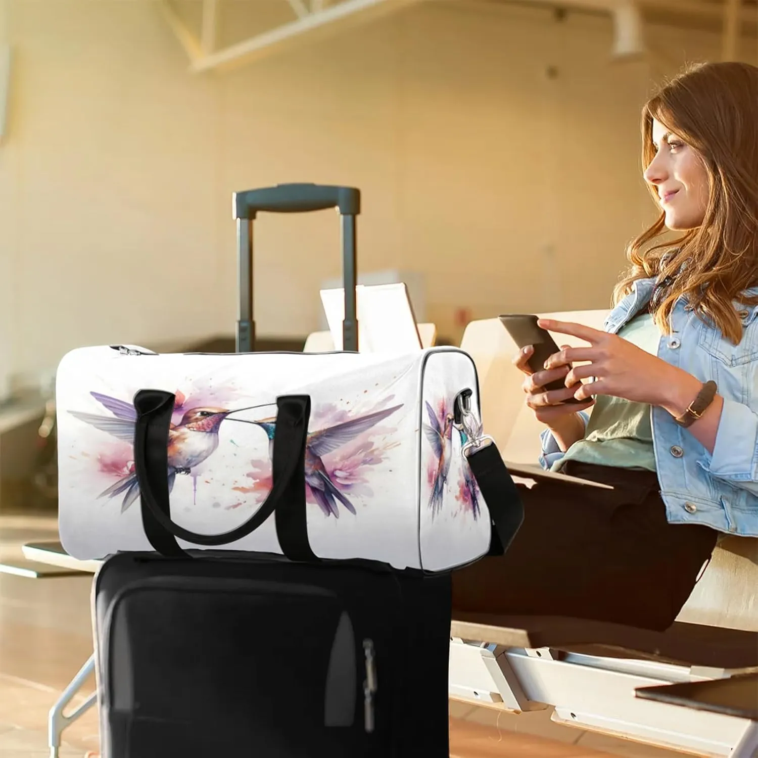 Hummingbird Travel Duffle Bag, Sports Gym Bags for Women Men, Carry On Weekender Overnight Workout Airplane Trips Bag