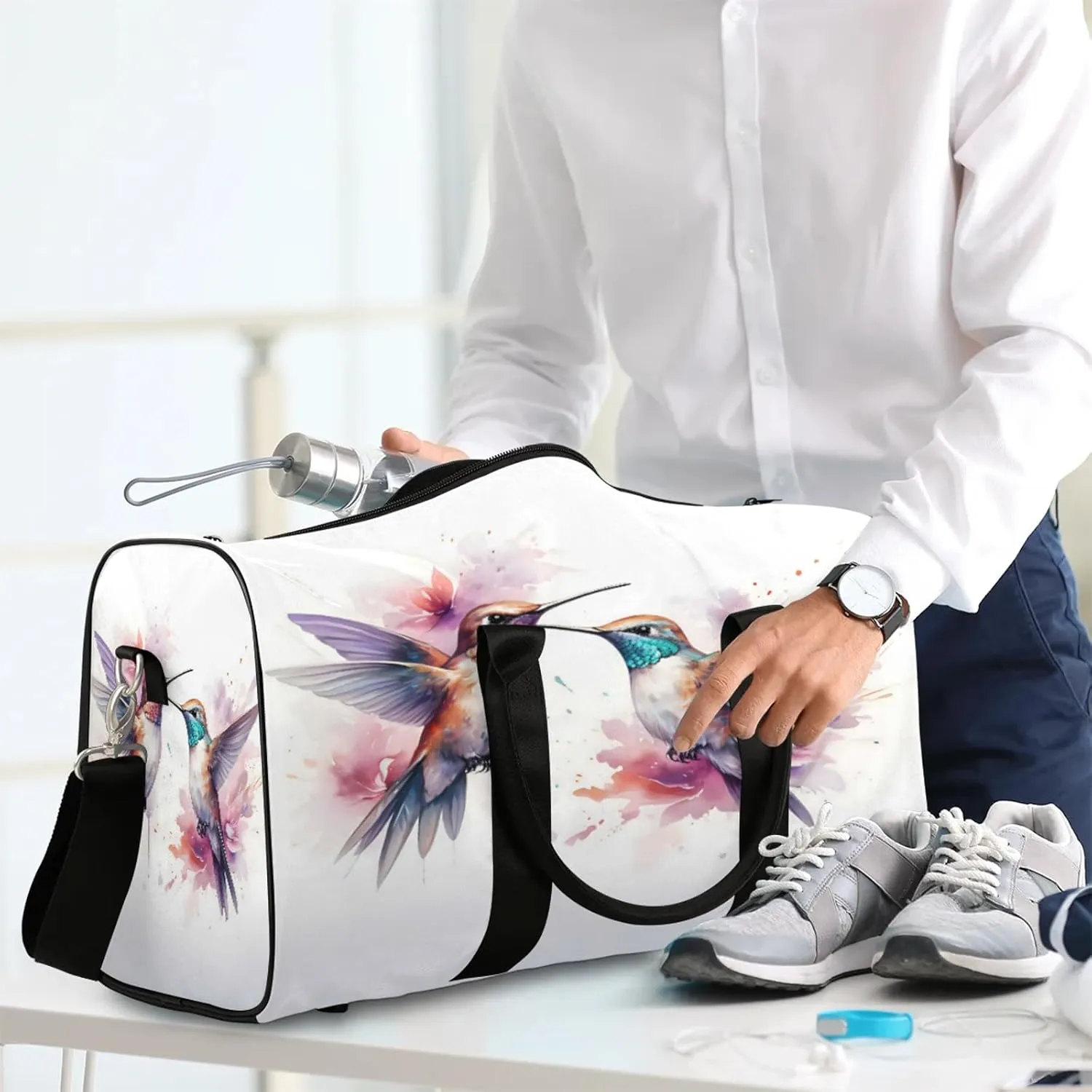 Hummingbird Travel Duffle Bag, Sports Gym Bags for Women Men, Carry On Weekender Overnight Workout Airplane Trips Bag