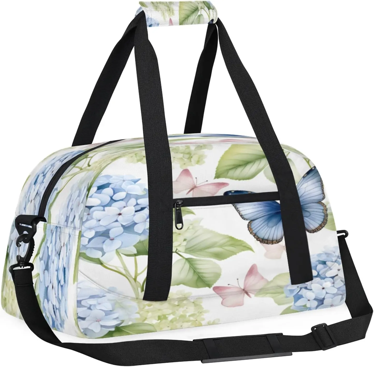 Hydrangea Butterfly Small Gym Bag 18 inch Carry On Duffel Bag for Weekender Travel Sports Workout Yoga Gymnastics Dance Ballet