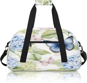 Hydrangea Butterfly Small Gym Bag 18 inch Carry On Duffel Bag for Weekender Travel Sports Workout Yoga Gymnastics Dance Ballet