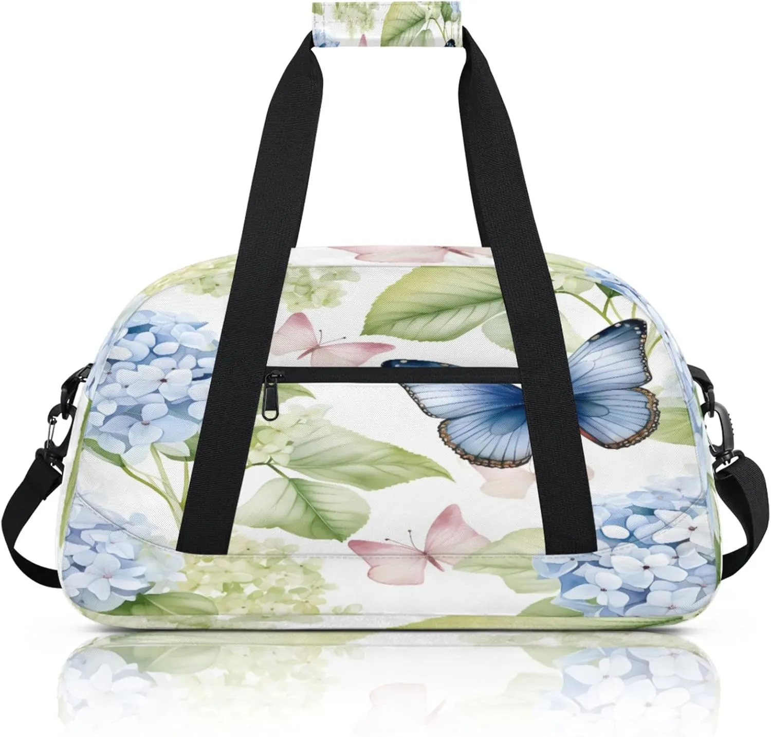 Hydrangea Butterfly Small Gym Bag 18 inch Carry On Duffel Bag for Weekender Travel Sports Workout Yoga Gymnastics Dance Ballet