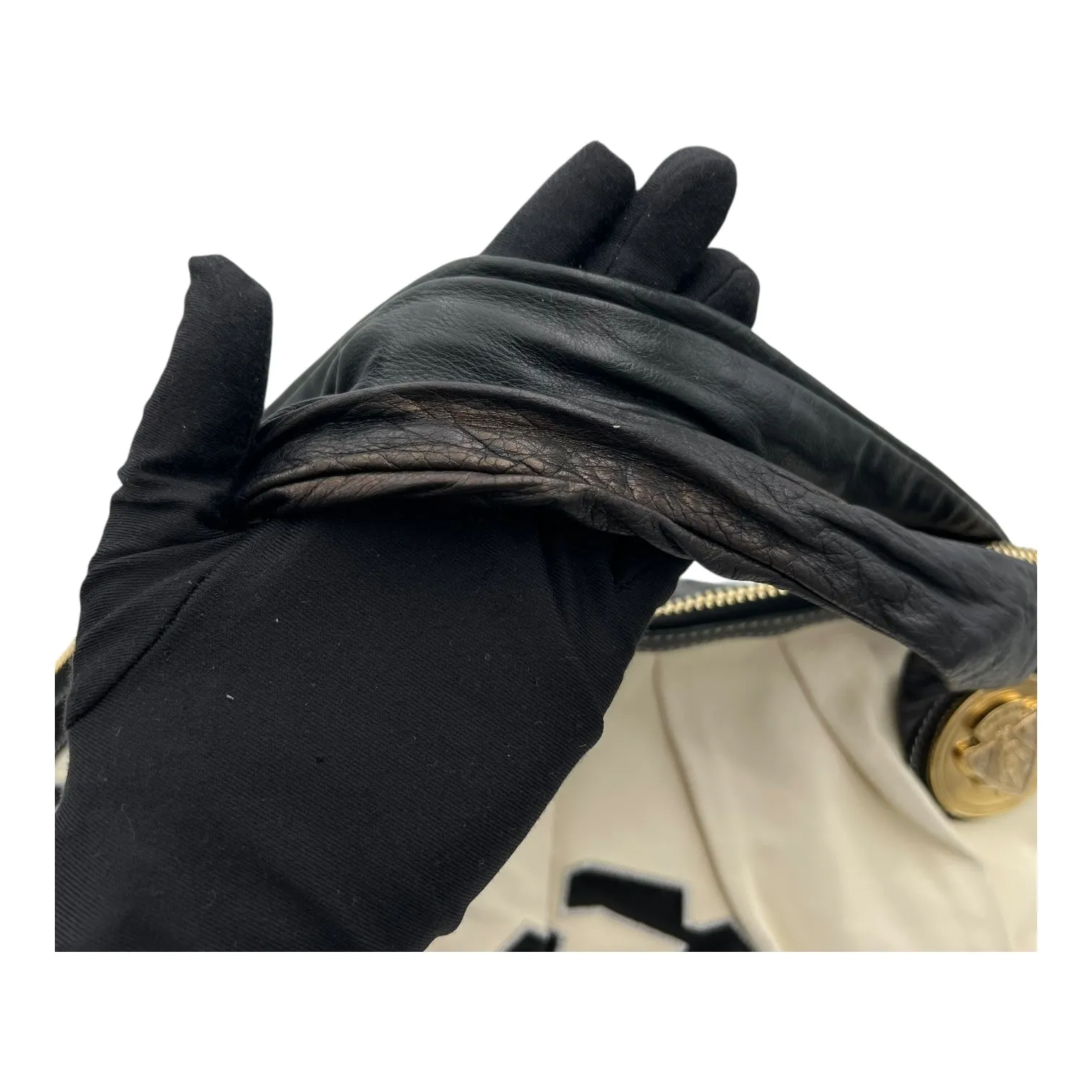 Hysteria Hobo Black Top Handle Bag in Calfskin, Gold hardware