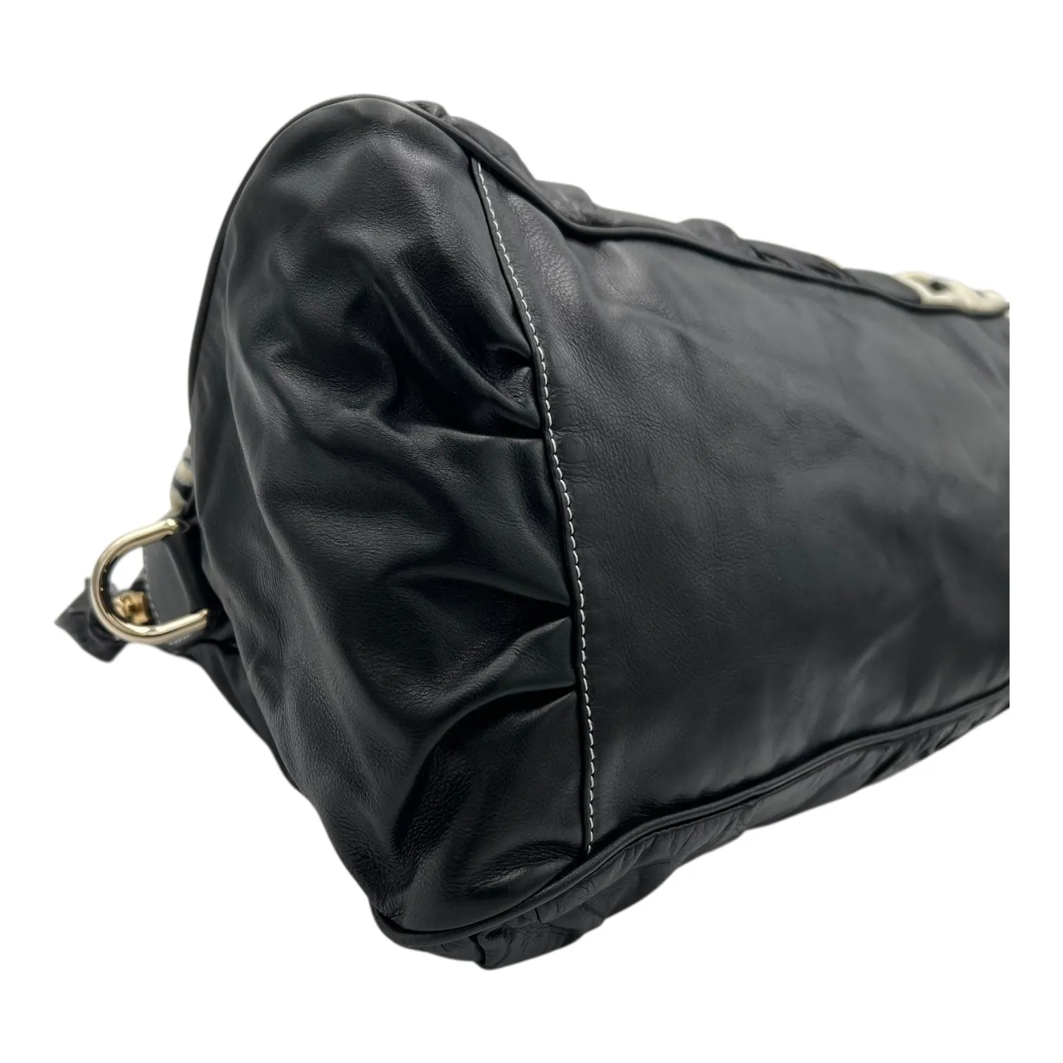 Hysteria Hobo Black Top Handle Bag in Calfskin, Gold hardware