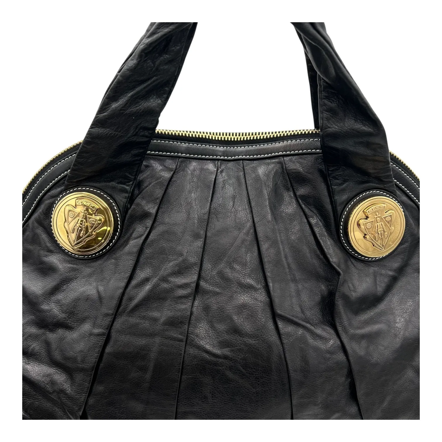 Hysteria Hobo Black Top Handle Bag in Calfskin, Gold hardware