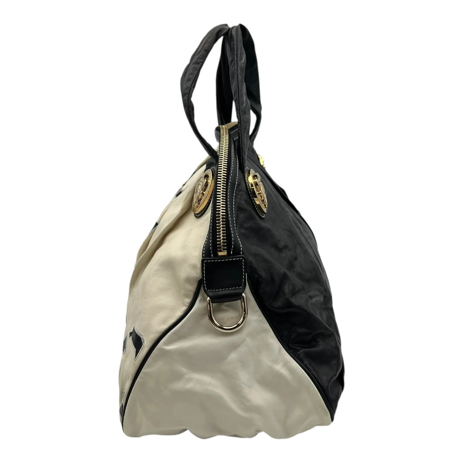 Hysteria Hobo Black Top Handle Bag in Calfskin, Gold hardware