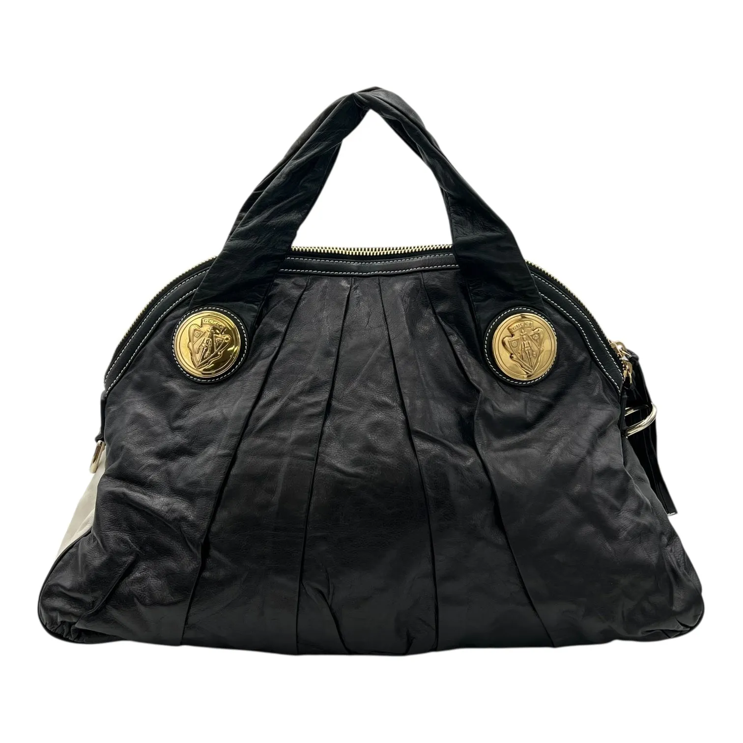 Hysteria Hobo Black Top Handle Bag in Calfskin, Gold hardware