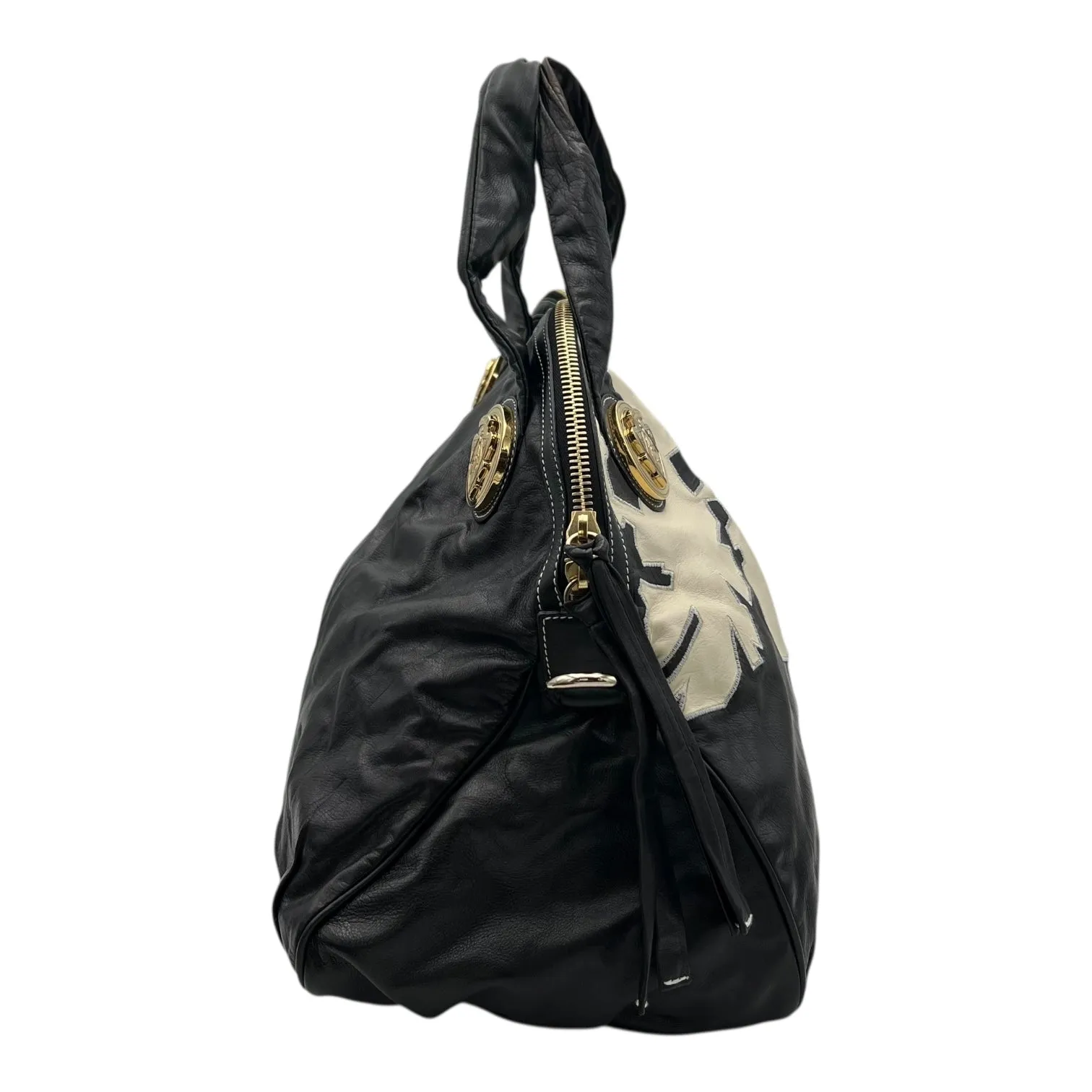 Hysteria Hobo Black Top Handle Bag in Calfskin, Gold hardware