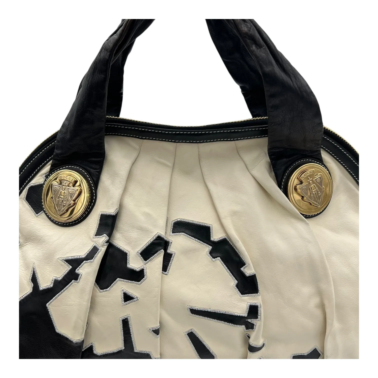 Hysteria Hobo Black Top Handle Bag in Calfskin, Gold hardware