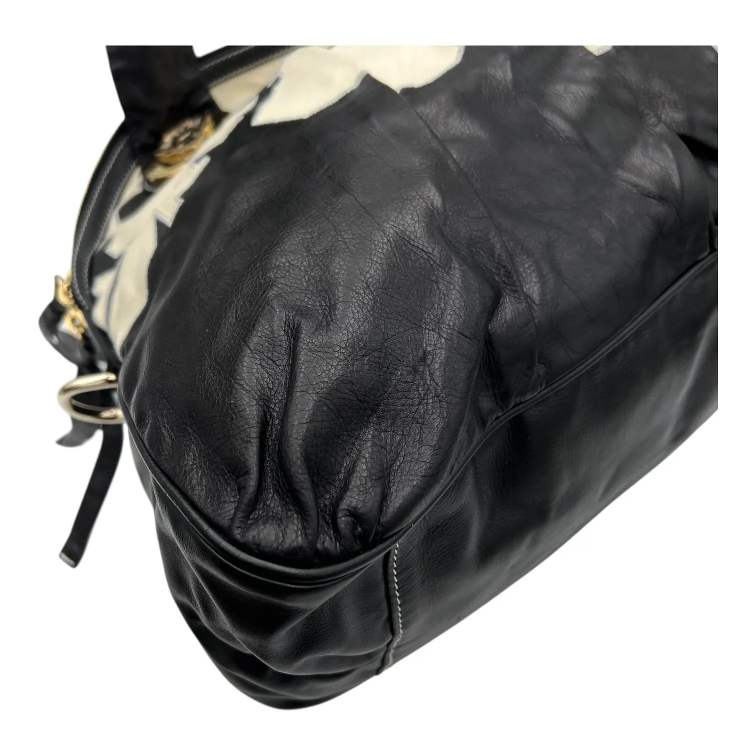 Hysteria Hobo Black Top Handle Bag in Calfskin, Gold hardware
