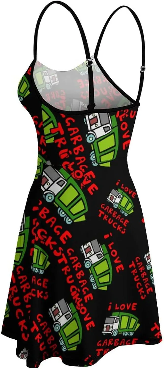 I Love Trash Garbage Trucks Women's Summer Sling Dress Casual Swing Beach Mini Dresses