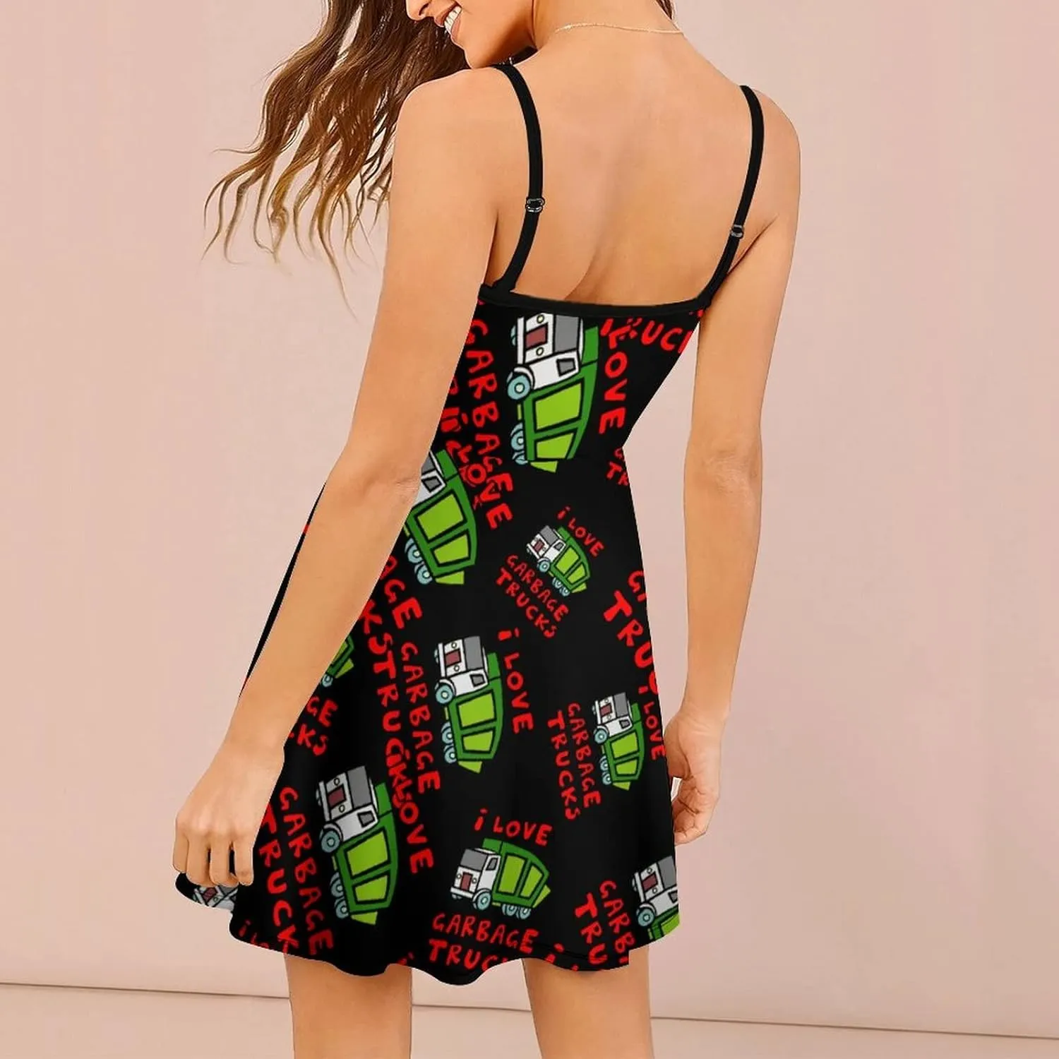 I Love Trash Garbage Trucks Women's Summer Sling Dress Casual Swing Beach Mini Dresses