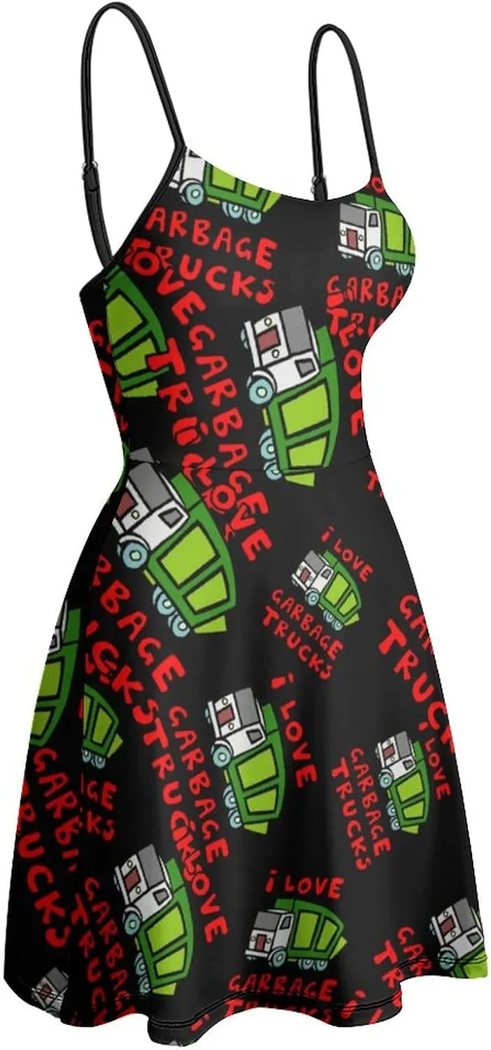 I Love Trash Garbage Trucks Women's Summer Sling Dress Casual Swing Beach Mini Dresses