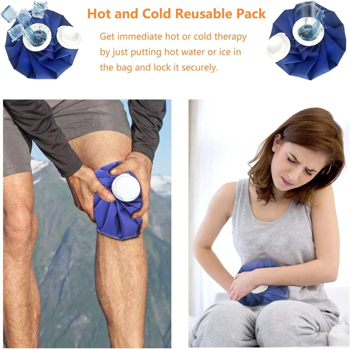 Ice Bag Packs of 3 - Reusable Hot & Cold Packs in 3 Sizes (6/9/11 inches)