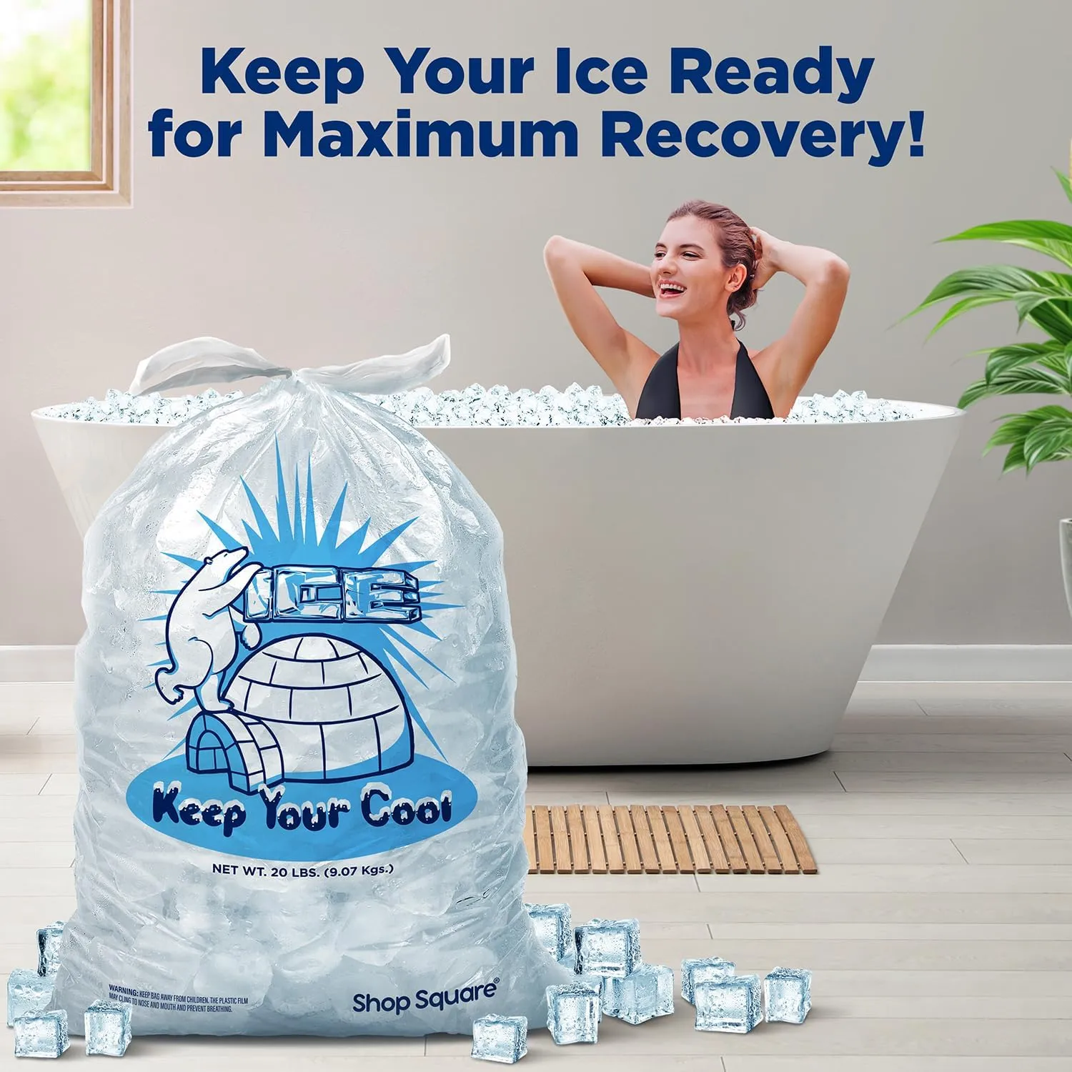 Ice Bags 20 lb with Drawstring - 100 Pack Ice Bags for Ice Machine, Heavy-Duty Reusable Ice Cube Bags, Plastic Bags for Ice, Ice Storage Bags for Freezers