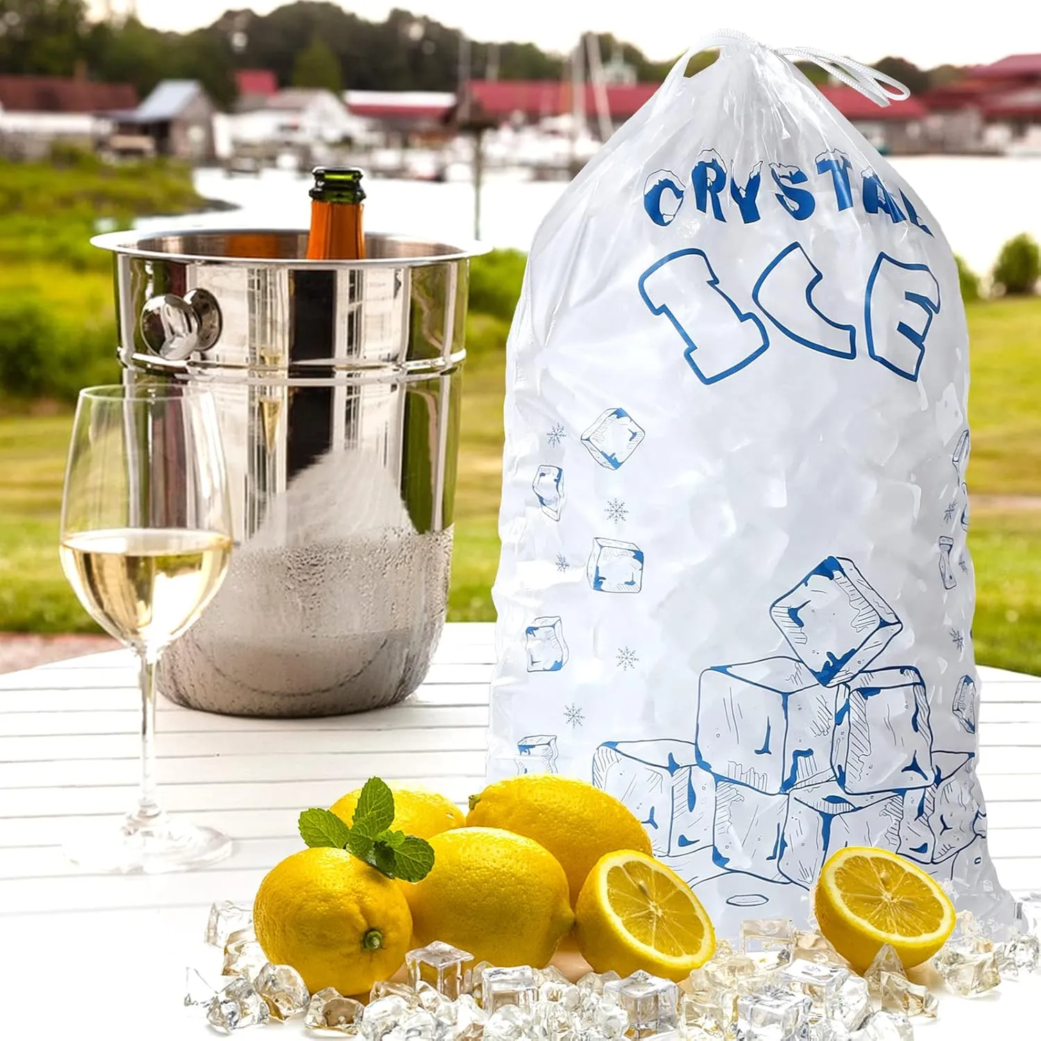 Ice Bags 8 lb with Drawstring, 50 Count Ice Bags for Ice Machine, Heavy-Duty Reusable Ice Cube Bags, Portable Storage and Freezer Keeper