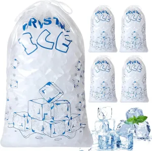 Ice Bags 8 lb with Drawstring, 50 Count Ice Bags for Ice Machine, Heavy-Duty Reusable Ice Cube Bags, Portable Storage and Freezer Keeper