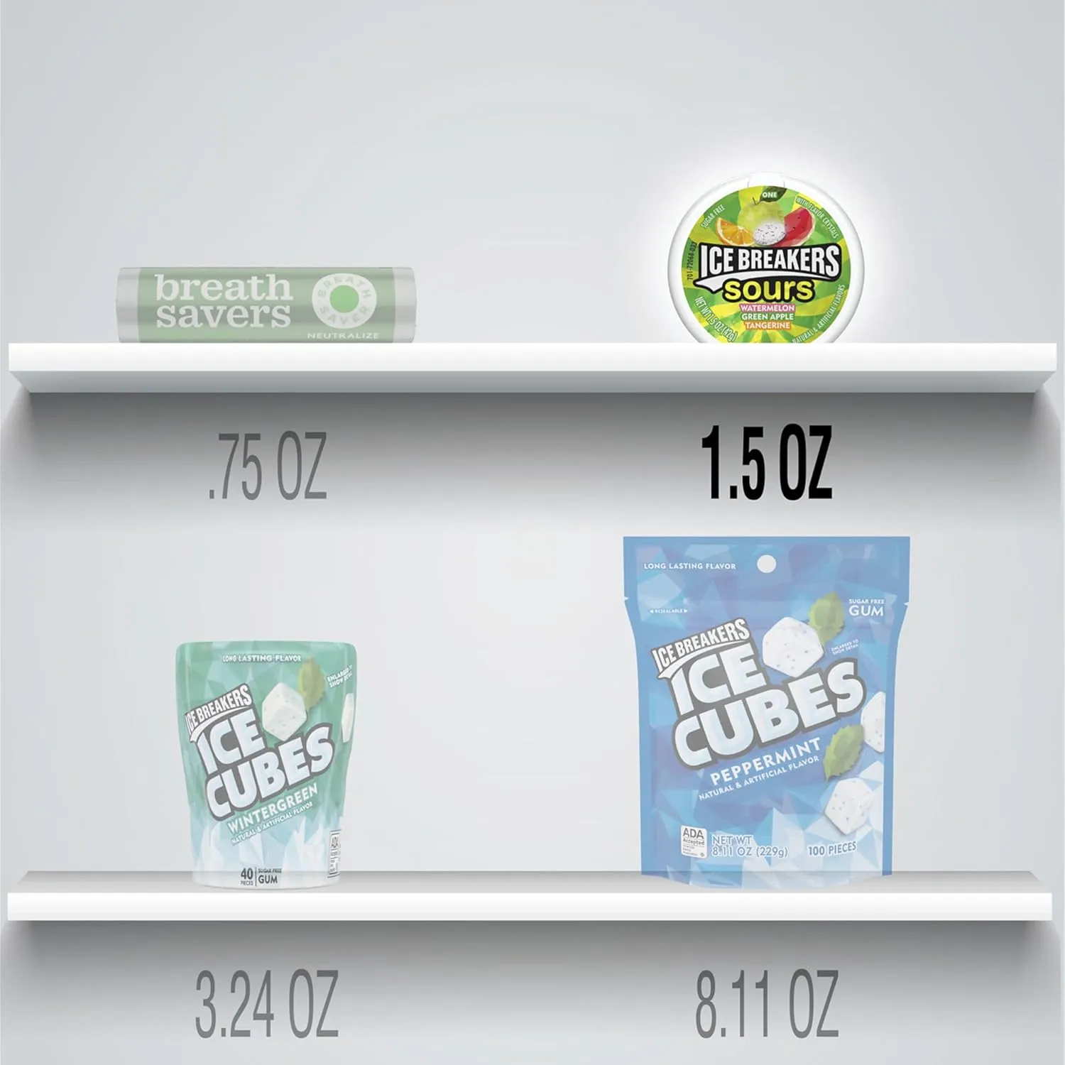 ICE BREAKERS Sours Assorted Fruit Flavored Sugar Free Mints Tins, 1.5 oz (8 Count)