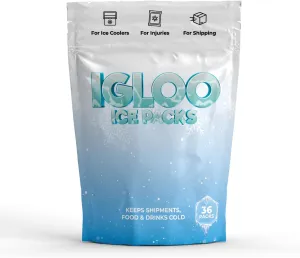 Igloo Instant Ice Packs for Shipping - Dry Ice for Shipping Frozen Food | Ice Gel for Lunch Bags Long-Lasting Cold Packs for Coolers, Ice Bag for Shipping Frozen Food Reusable Dry Ice Packs (36 Pack)