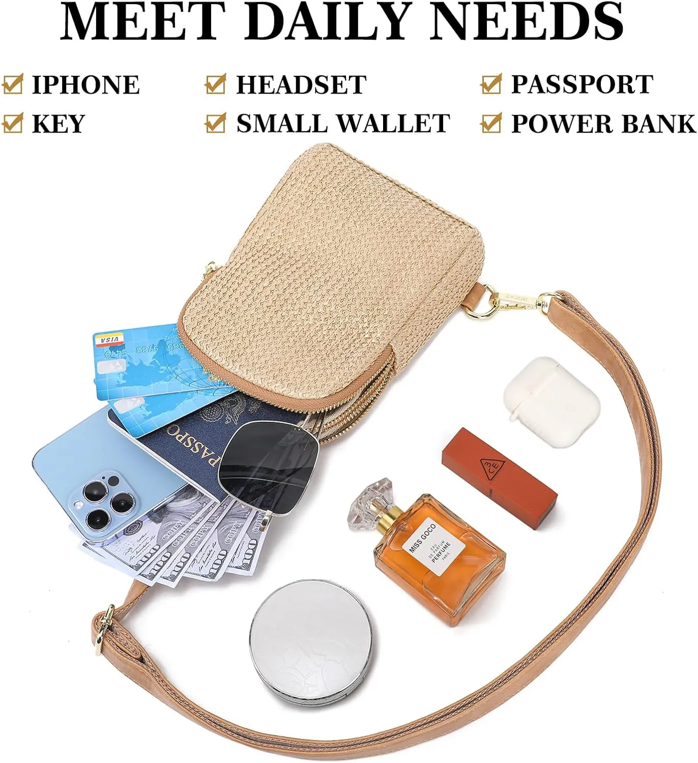 INICAT Summer Straw Bag Small Sling Beach Bag Crossbody Bags for Women