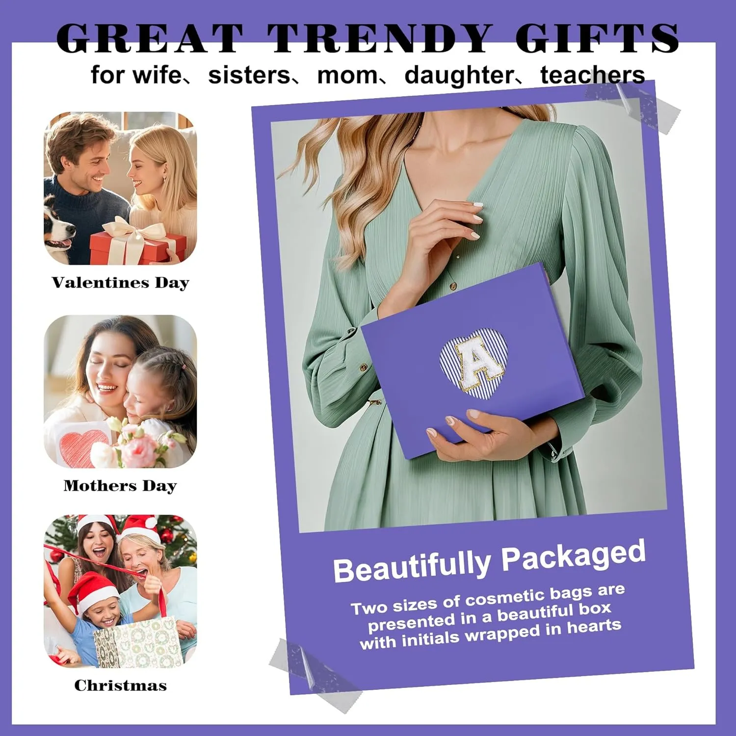 Initial Makeup Bag Set - Cute Blue Stuff for Women, Makeup Pouch Cosmetic Bag Small Makeup Bag for Purse, Travel Essentials Toiletry Bag for Women Birthday Gifts (Blue Letter E)