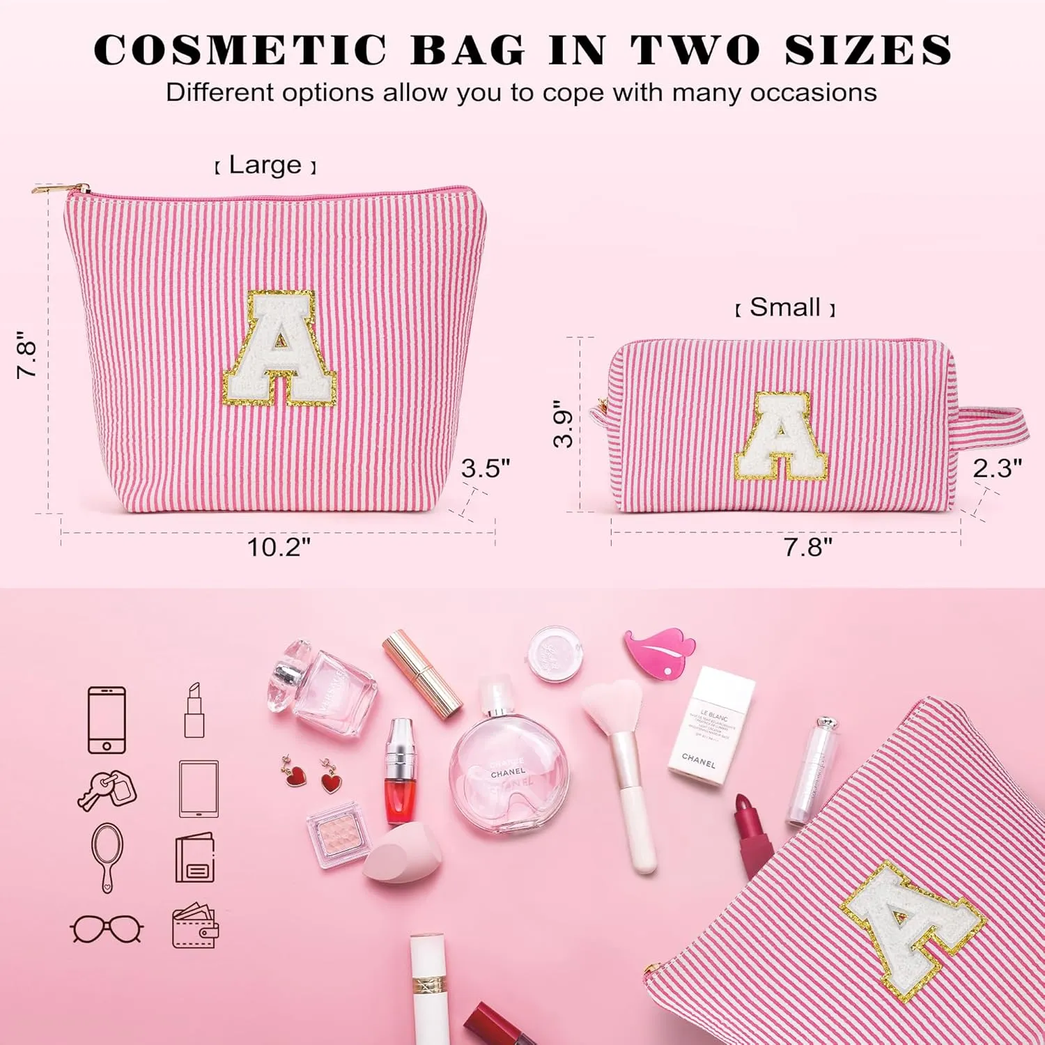 Initial Makeup Bag Set - Cute Blue Stuff for Women, Makeup Pouch Cosmetic Bag Small Makeup Bag for Purse, Travel Essentials Toiletry Bag for Women Birthday Gifts (Blue Letter E)