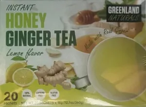Instant Greenland Natural Tea- Instant Soluble Natural Tea with Honey and Ginger lEMON fLAVOR 20 Bags.Net Wt Per Bag: 18g (0.63oz)