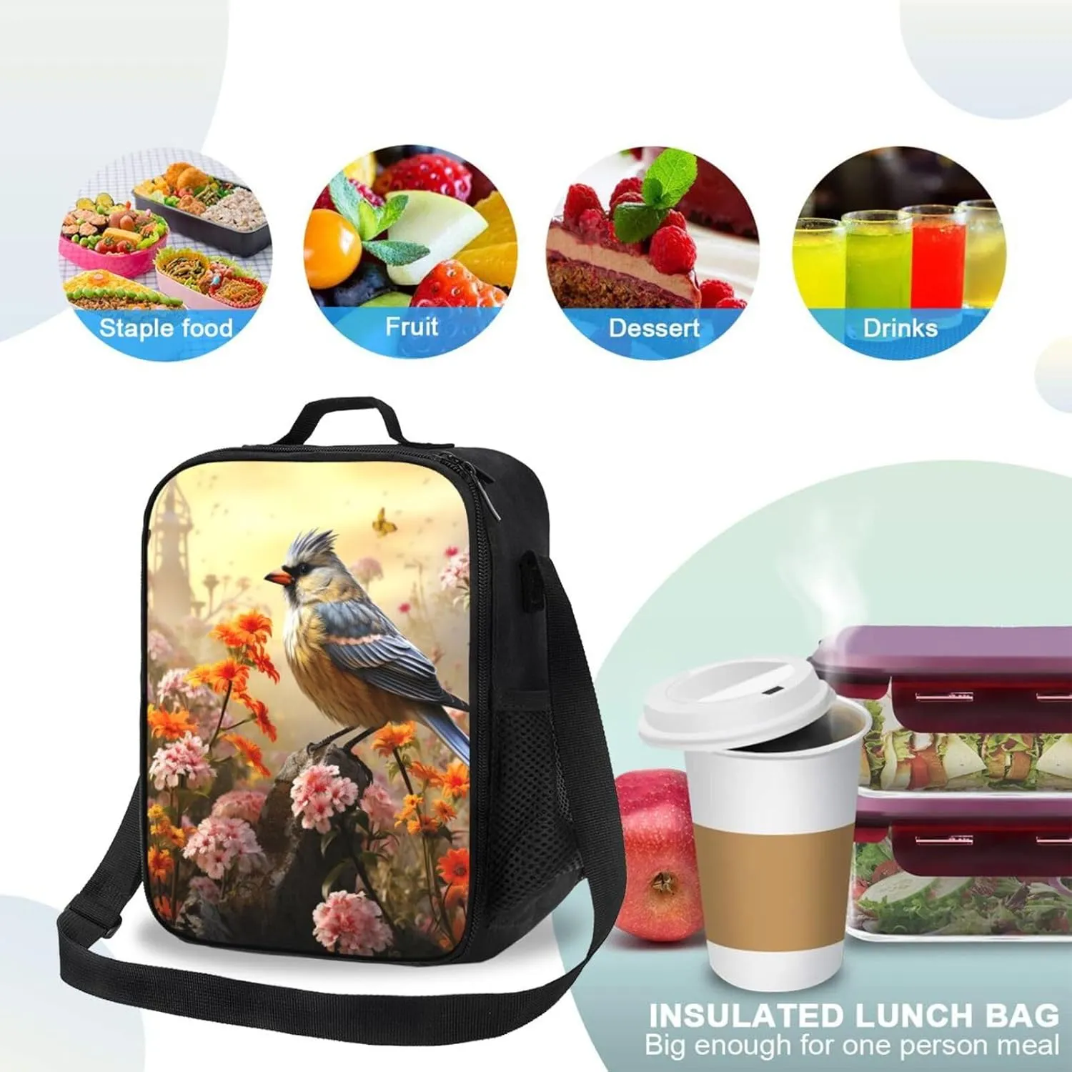 Insulated Lunch Bag Lunch Box for Women Men Sparrow Birds Sing Lunch bag Lunch Tote Bags for Work Office