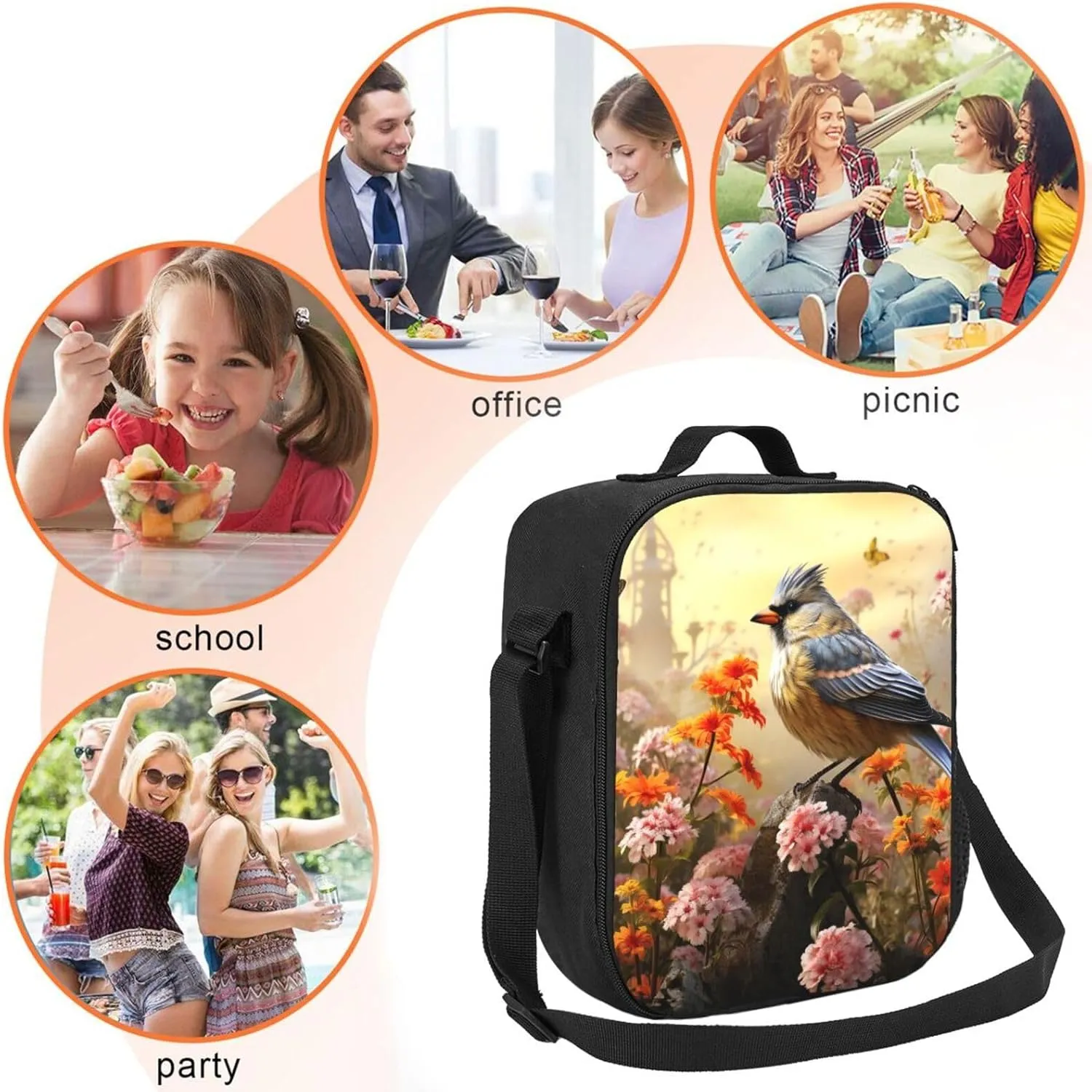 Insulated Lunch Bag Lunch Box for Women Men Sparrow Birds Sing Lunch bag Lunch Tote Bags for Work Office