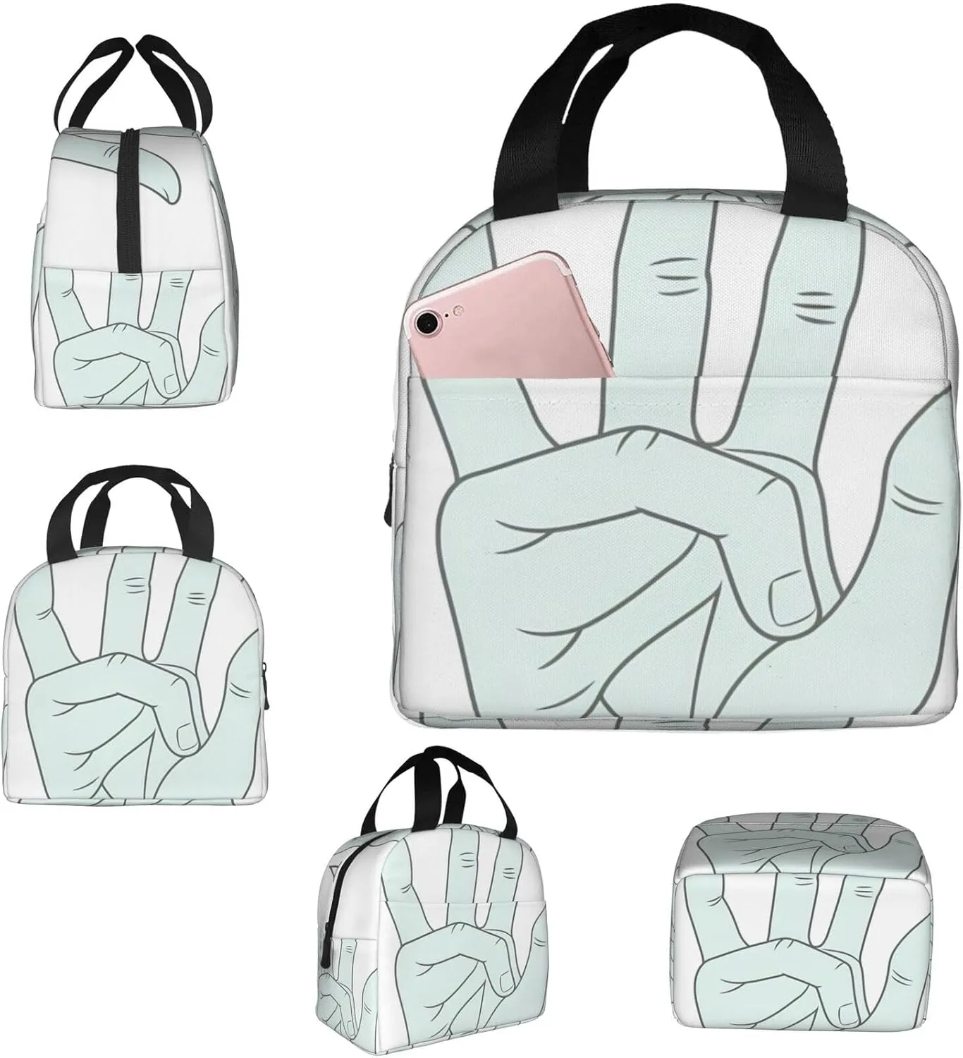 Insulated Lunch bag Lunch box for Women Sign Language Alphabet Lunchbox Portable Lunch Tote Bag