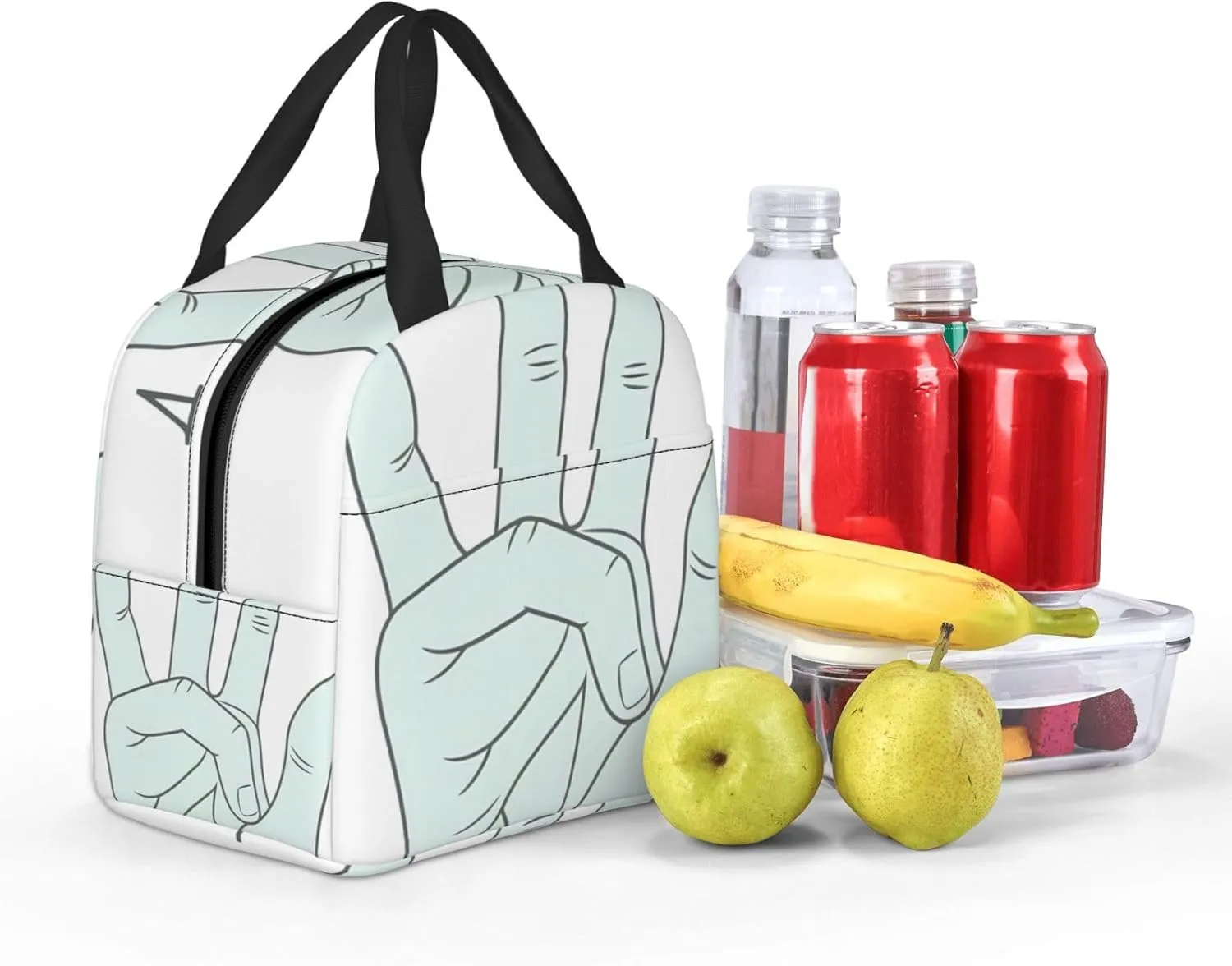 Insulated Lunch bag Lunch box for Women Sign Language Alphabet Lunchbox Portable Lunch Tote Bag